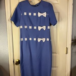 Vintage Blue Dress with White Bows